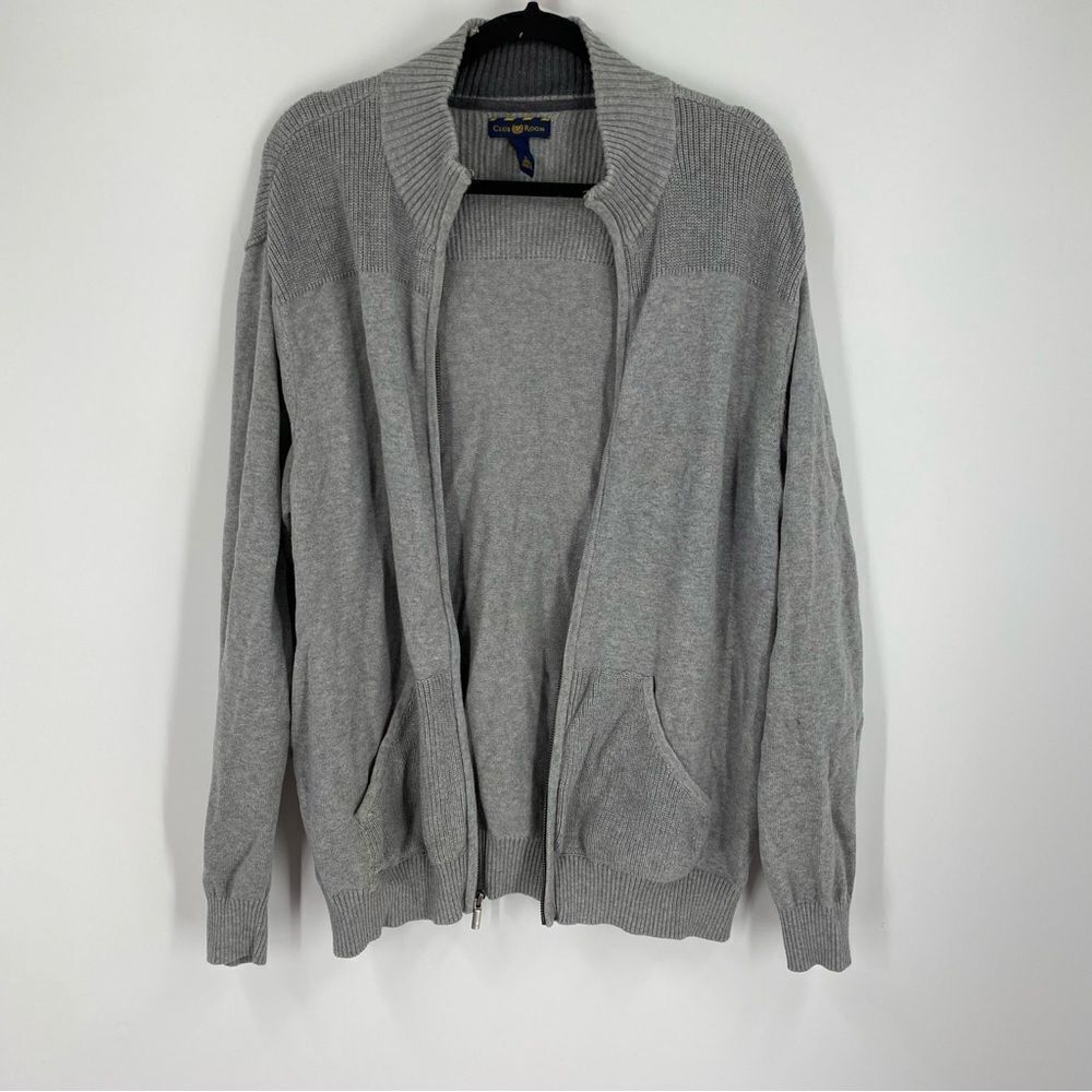 Club Room Men’s Zipper Front Gray Sweater size L